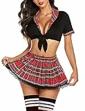 Avidlove Frauen Halloween Kostüm Damen Schulmädchen Dessous Cosplay Dessous Set mit Krawattenoberteil und Minirock(schwarz，L)