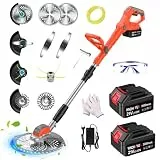 Rasentrimmer mit Akku 2x3.0Ah Batterie und Unkrautbürste,4-in-1 Freischneider & Motorsense Akku mit 4 Klingentypen,Rasenkantenschneider Batteriebetrieben für Garden Trimmen