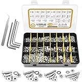 VIGRUE 1120PCS M3 M4 M5 M6 Senkkopfschrauben mit Innensechskant Hex flach-Knopf Schraube Set A2-70Edelstahl Senkkopf Schrauben Muttern und Unterlegscheiben Sortiment mit Schwarz Aufbewahrung Fall Box