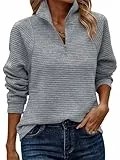 ASOMI Sweatshirt Damen Halber Reißverschluss: Herbst Langarm Sweatshirts Winter Kleidung Elegant Teenager Tops Outdoor Baggy Lässig Locker Tunika Warm Casual Streetwear Jumper V-Ausschnitt