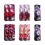 Idena 90227 - Flaschentasche Classic Blumen, 10 Stück, Geschenktaschen in der Größe 12,5 x 35 x 9 cm, glänzende Papiertüten mit bunten Blumen