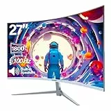 Gawfolk Curved Monitor 27 Zoll 100Hz mit Lautsprecher, 1800R Gebogen PC Bildschirm FHD 1080P, Weiß Computerbildschirm mit Eye Care Technologie HDMI VGA, unterstützt VESA
