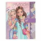 Depesche 13584 TOPModel - Malbuch mit 33 vorgedruckten Seiten zum Gestalten von Outfits, Set inkl. Papier, Schablone, Sticker uvm, weiß