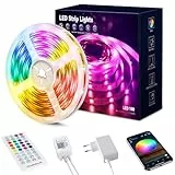 Beaeet LED-Streifen, 15 m, LED-Streifen 5050 RGB für Schlafzimmer, mit Fernbedienung mit 40 Tasten und Steuerung über Bluetooth-App, ideal für Weihnachten, Hochzeit, Party und Schlafzimmer (15 m x 1)