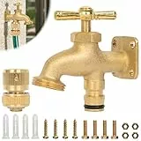 BLOSTM Wasserhahn Garten aus Messing - Wasserhahn Aussen mit Schlauchhahn 1/2 Zoll Schnellverbinder, Schrauben & Dübel - Gardena Schlauch Hahn mit Schlauchanschluss für Schrebergärten & Ställe