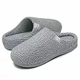 WateLves Damen Hausschuhe mit Memory Foam Rutschfest Winter Warme Faux Pelz Pantoffeln Weiche Flache Plüsch Slippers im Herbst und Winter für Drinnen und Draussen (Grau, 38/39 EU)
