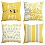 Artoid Mode Gelb Dahlien Geometrisch Frühling Kissenbezüge 4er Set, 40x40 cm Sommer Zierkissenbezug Cushion Cover Couch Wohnzimmer Deko