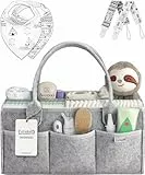 PUTSKA Windelorganizer Baby Windelcaddy Filztasche tragbar mit verstellbaren Fächern | Ultra Mobile faltbare Wickeltasche Kinderwagen | Wickeltisch Organizer Wickelkommode Grau 100% Bio Baumwolle
