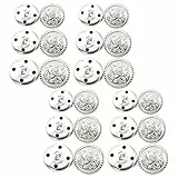 Milisten 30 Stück Retro Kleiderknöpfe Metall Nähen Blazer Knopf Set Runde Form Kupfer Knöpfe für Jeans, Mantel, Uniform, Hemd (Silber)
