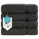 Hammetex Handtücher 50x100 cm 4er Set – 100% Baumwolle Frottier – Oeko-TEX Zertifiziert – Weich, Saugstark – mit Aufhänger, Anthrazit