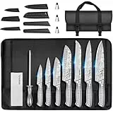 MOSFiATA Messerset 12-tlg Küchenmesser Set Edelstahl mit Tragetasche, Scharfes Kochmesser Ensemble mit Wetzstahl, Messerschutz und Fingerschutz