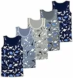 LOREZA ® 5 Jungen Dinosaurier Unterhemden (128-134 (8-9 Jahre))