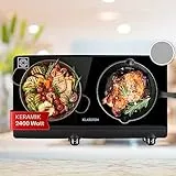 Klarstein Glaskeramik Kochfeld, Einbau mit 2 Platten, 2400 W Elektro zum Kochen, Modernes Glaskeramikkochfeld, Glaskeramik Herdplatte mit 2 Kochfelder