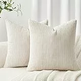 Topfinel Kissenbezug 40x40 creme Kordsamt 2er Set gestreiftes Muster Kissenbezüge Kissenhülle Dekokissen Sofakissen Couchkissen Dekokissen Zierkissenbezug Deko Kissenhüllen Wohnzimmer