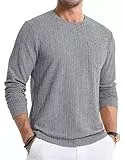 JMIERR Pullover Herren Pullover Shirt Langarm Strickpullover Rundhals T-Shirts Longshirt Modern Leichte Basic Solid Winter Oberteile Männer Tops für Herren mit Tasche Grau XL