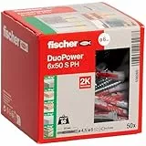 fischer DuoPower 6 x 50 S PH, Universaldübel mit Panheadschraube, 2-Komponenten-Dübel, Kunststoffdübel zur Befestigung in Beton, Ziegeln, Stein, Gipskarton uvm., 50 Dübel + 50 Schrauben