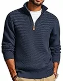 PJ PAUL JONES Herren Pullover Langarm Troyer Strickpullover Texured Winterpullover Strick-Pulli Sweater Regular Fit, Dunkelblau, M