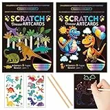 Georgie Porgy Kratzbilder Set DIY Bastelsets für Kinder Magic Rainbow Scratch Paper Kratzpapier Kratzbuch Ostern Weihnachten Geburtstagsgeschenk für Jungen Mädchen (Dinosaurier 2 Stück)