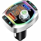 GizmoVine Bluetooth Adapter Auto, FM Transmitter Auto mit Dual USB Anschlüsse QC 3.0 Typ-C PD Schnellladung, Unterstützung Handy Freisprechanlage, Musik MP3 Player, SD-Karte, 7 RGB Beleuchtungsmodi