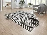 NORTHRUGS In- und Outdoor Teppich Palma 80x150cm - Wendeteppich Wetterfest Modernes Design Zick-Zack Muster Läufer für Balkon Terrasse Garten Wintergarten Wohnzimmerteppich Wasserfest in Schwarz Creme
