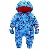 JiAmy Baby Winter Overall Mit Kapuze Jungen Schneeanzüge mit Handschuhen und Füßlinge Warm Kleidungsset 12-18 Monate