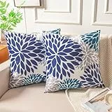 Miuyunya Samt Kissenbezug 40x40 2er Set Blau Kissenbezüge Herbst Blume Dahlie Muster Moderne Kissenhülle Sofakissen Dekokissen Grau Weiß Kissen Deko Zierkissenbezug für Wohnzimmer Sofa