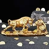 Cutfouwe Bitcoin Statue – Harzskulptur für Bürodekoration, Börsensymbol-Statuen mit Bulle und Bär Figuren,Gold,40cm