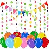 AhfuLife Hängenden Girlande mit 99-teilige Bunte Kreisen für Karneval Party Deko, Bunte Runde Papier Girlande für Fasching Hochzeit Geburtstag Weihnachtstag Decke Balkontür Deko (Karneval Deko Set)