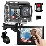 Yolansin 4K60FPS 24MP Action Cam, Touchscreen Sportkamera mit 64GB SD-Karte, Unterwasserkamera 131FT Wasserdicht Kamera, WiFi Action-Kamera mit Pre-Recording,2x1350mAh Batterien,Zubehör-Kit