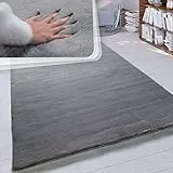Paco Home Hochflor Teppich Wohnzimmer Schlafzimmer Shaggy Modern Flauschiger Fellteppich Weich Fell Imitat Kunstfell Einfarbig, Grösse:60x90 cm, Farbe:Anthrazit