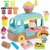 VBACALA Knete Set,Kinderknete Knete Eismaschine Spielset mit Eiswagen,Eisdiele Kinder mit 16 Stück Knete Zubehör 5 Dosen Knetmasse,Knete ab 3 Jahre für Jungen und Mädchen