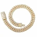 Fantex vergoldete 17MM schwere kubanische Gliederkette Iced Out Bling Carre Baguette CZ Lab Diamant Luxus Halskette mit Box Schnalle Charme Hip Hop Schmuck Set für Männer Frauen (Gold, 20)