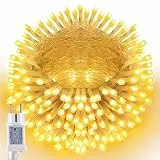 Joomer Lichterkette Außen 100LED, 10M Weihnachtsbaum Lichterkette Strombetrieben mit Timer, 8 Modi Wasserdicht Weihnachtsbeleuchtung Innen Transparent Kabel für Outdoor Party Garten Hochzeit,Warmweiß