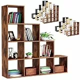 MIADOMODO® Treppenregal - Braun, 10 Fächer, 129,5x29x129,5 cm, für Wohnzimmer, Stabil, Offen, Freistehend, Indoor, aus MDF-Platte - Stufenregal, Raumteiler Regal, Bücherregal, Standregal