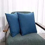 Deconovo Kissenbezug Leinen Optik Kissenhülle Kissenbezüge mit Verstecktem Reißverschluss Sofa Zierkissenhülle, 65x65 cm, Blau, 2er Set