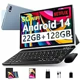 ZIOVO Android 14 Tablet 10 Zoll mit Octa-Core 2.0GHz, 22GB RAM+128GB ROM/2TB TF, 8000mAh, 2.4G+ 5G WiFi, Bluetooth 5.0, 1280 * 800 FHD IPS, 5+8MP, GMS - Tablet mit Tastatur & Maus - Grau