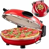 Pizzaofen elektrisch mit 32 cm Pizzastein | 390°C | Pizzabackofen | Pizza-Backstation | Elektrischer Pizzagrill | Pizzabackmaschine | Timer | 5 Stufen | 1200 Watt | Pizza Bräter | Pizzaofenherd