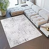 TAPISO Sky Teppich Kurzflor Modern Grau Creme Karo Streifen Design Meliert Wohnzimmer Schlafzimmer 3D Effekt ÖKOTEX 120 x 170 cm