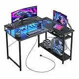 CubiCubi L-förmiger Schreibtisch, 105x80cm Gaming Tisch mit LED & Steckdosen, Wendbarer Eckschreibtisch, Computertisch mit Monitorständer für Home Office, Spielen, Studium, Schwarz