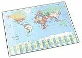 Läufer 45351 Landkarten-Schreibtischunterlage Welt politisch, rutschfeste Schreibunterlage mit Weltkarte, 40x53 cm, mit transparenter Seitentasche