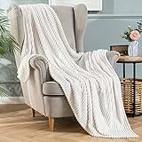 MIULEE Kuscheldecke Fleecedecke Flanell Decke Pompoms Einfarbig Wohndecken Couchdecke Flauschig Überwurf Mikrofaser Tagesdecke Sofadecke Blanket Für Bett Sofa Schlafzimmer Büro 150x200 cm Weiß