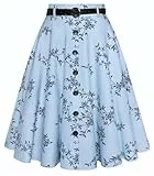 Belle Poque Damen Vintage Röcke Stretch Hohe Taille A-Linie Midi Röcke mit Taschen & Gürtel