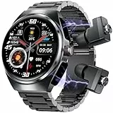 paazomu Smartwatch mit kabellosen Ohrhörern, Bluetooth-Anruf-Uhren für Herren, 3,9 cm, Stahlmaterial, ultradünnes Gehäuse, 9D-Sound-Effekte, Fitness-Tracker, Sportuhr, kompatibel mit iPhone und