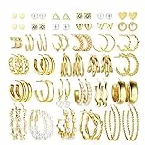 CASSIECA 36 Paar Gold Perlen Ohrringe Set für Damen Mädchen - Mode Kettenglied Creolen Ohrstecker Tropfen Boho Statement Acryl Hypoallergen Schmuck Geschenk für Geburtstagsfeier