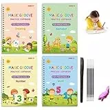 4 Stück Oxinome Copybook, Magisches übungsheft für Kinder, Groove Kalligraphie übungsheft, Wiederverwendbares Handschrift Workbook für Kinder, Lernen Zahlen, Mathematik, Zeichnung, Buchstaben