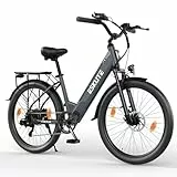 ESKUTE C100 Plus E-Bike, 26 Zoll Elektrofahrrad, E-Cityrad 250W HeckMotor, 36V 13Ah Wechselakku, bis zu 100km, LCD-Display, Tiefeinsteiger E-CityBike Für Damen und Herren Erwachsene