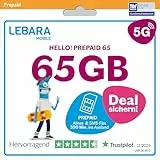 LEBARA Hello! 65 Prepaid SIM-Karte | Handy-Tarif ohne Vertrag | inkl. Allnet Flat Minuten & SMS in alle dt. Netze + 65 GB inkl. 5G + 300 Minuten ins Ausland + EU-Roaming