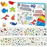 Origami Papier für Kinder, 8 Blätter 3D Origami Papier 8 Aufkleber mit Bastelanleitung Buch, Bunte Origami Kit für Kinder ab 3-12, Kunst Bastelpapier für DIY-Schul-Kunsthandwerksprojekte