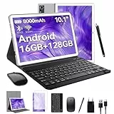 FEONAL Android Tablet 10 Zoll, 16GB RAM+128GB ROM(1TB TF), 5G WiFi Tablet Mit Tastatur Maus Stift & Hülle, MTK8183 Octa-Core, 8000mAh Akku, 21MP Kamera, 1080FHD, Type-C, GPS, OTG