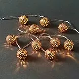 BUTLERS LED-Lichterkette mit Kugeln 10 Lichter L 1,2m Batteriebetrieben mit USB- und Timer-Funktion, warmweißes Licht -Oriental Lights- Marokkanische Lichterkette in Bronzefarbe
